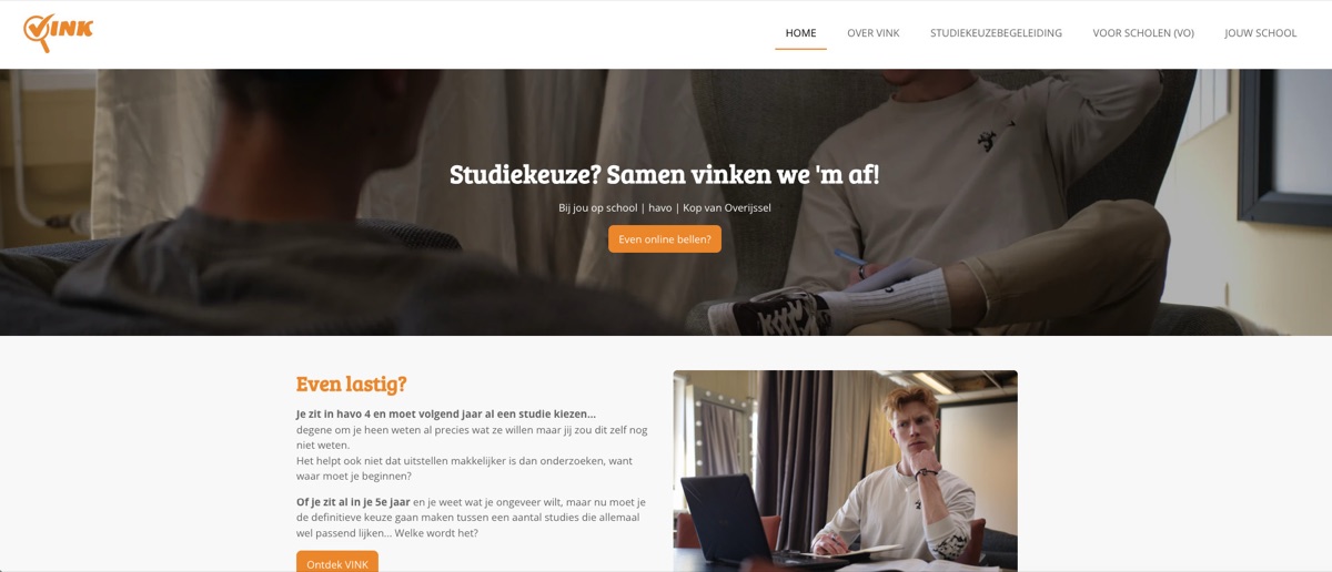 Website van VINK Studiekeuzebegeleiding